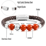 Tiger Eye Volcanic Stone Leather Bracelet Stainless Steel Clasp
