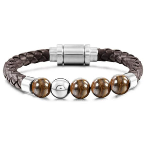 Tiger Eye Volcanic Stone Leather Bracelet Stainless Steel Clasp