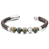 Tiger Eye Volcanic Stone Leather Bracelet Stainless Steel Clasp