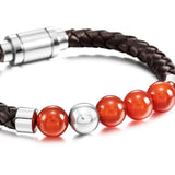Tiger Eye Volcanic Stone Leather Bracelet Stainless Steel Clasp