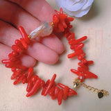 Baroque Pearl Red Coral Bracelet 7 Chakras Emotional Blessing