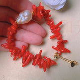 Baroque Pearl Red Coral Bracelet 7 Chakras Emotional Blessing