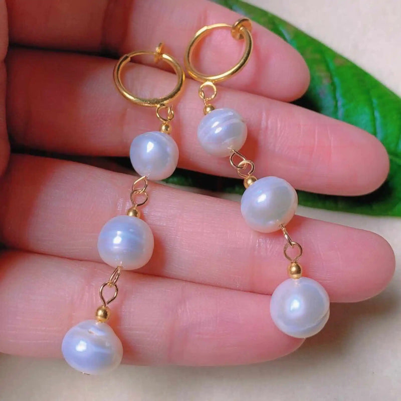 Baroque Round Pearl Beads Earrings for Mother's Party