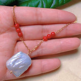 Natural Pearl Beads Necklace with Gem Point Pendant Chain
