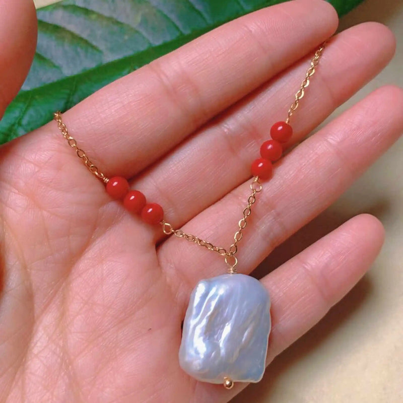 Natural Pearl Beads Necklace with Gem Point Pendant Chain