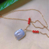 Natural Pearl Beads Necklace with Gem Point Pendant Chain