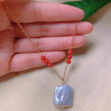 Natural Pearl Beads Necklace with Gem Point Pendant Chain