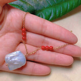Natural Pearl Beads Necklace with Gem Point Pendant Chain