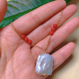 Natural Pearl Beads Necklace with Gem Point Pendant Chain