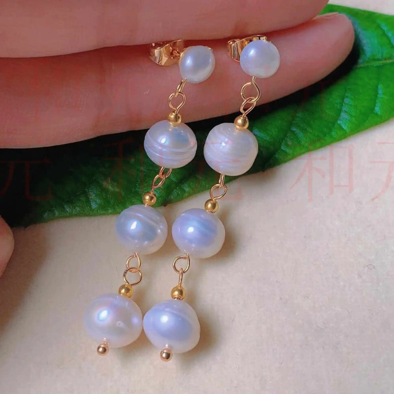 Natural Freshwater Pearl Ear Stud Hook Lucky Women Holiday Gift
