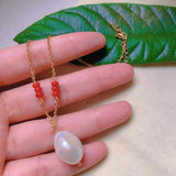Natural Shell Pearl Red Beads Necklace for Women