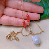 Natural Shell Pearl Red Beads Necklace for Women