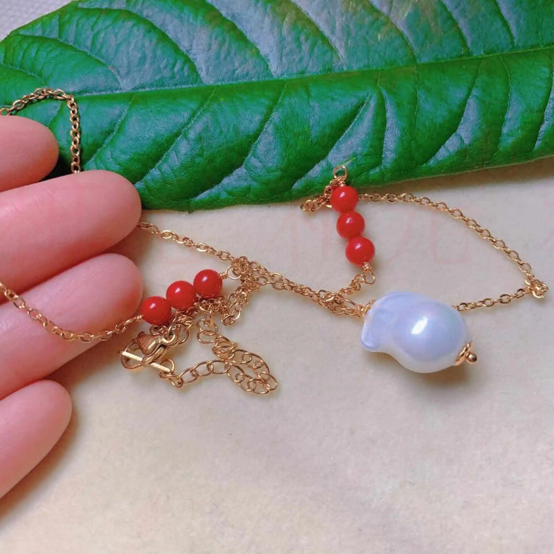 Natural Shell Pearl South Red Beads Necklace Spiritual Pink Spirit Stone Women