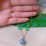 Teardrop Pearl Green Jade Ring Necklace for Spiritual Elegance