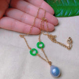 Teardrop Pearl Green Jade Ring Necklace for Spiritual Elegance