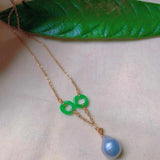 Teardrop Pearl Green Jade Ring Necklace for Spiritual Elegance