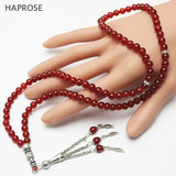 Red Agate Round Shape Prayer 99 Beads Islamic Muslim Tasbih Allah Rosary