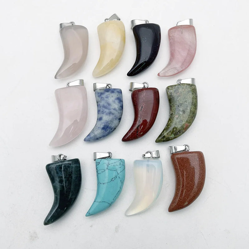 12pcs Mixed Natural Stone Ox Horn Pendants Charms for Jewelry Making