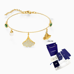 GINKO Bracelet Green Crystal Pearl Ladies Jewelry Gift