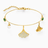 GINKO Bracelet Green Crystal Pearl Ladies Jewelry Gift