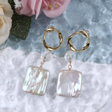 Vintage Brass Pendant Earrings with Freshwater Pearls
