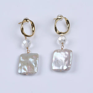Vintage Brass Pendant Earrings with Freshwater Pearls