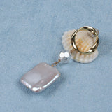 Vintage Brass Pendant Earrings with Freshwater Pearls
