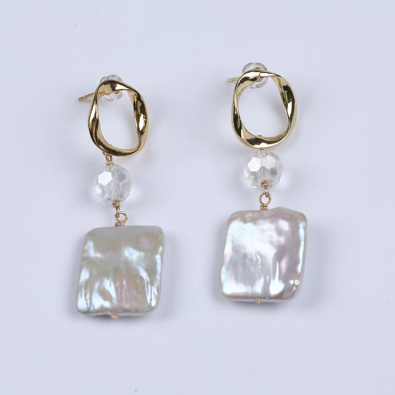 Vintage Brass Pendant Earrings with Freshwater Pearls