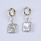 Vintage Brass Pendant Earrings with Freshwater Pearls