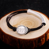 Hand-Woven Cowhide Bracelet for Women with Real S999 Pure Silver Accents