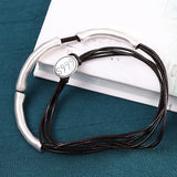 Hand-Woven Cowhide Bracelet for Women with Real S999 Pure Silver Accents