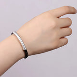 Hand-Woven Cowhide Bracelet for Women with Real S999 Pure Silver Accents