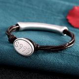 Hand-Woven Cowhide Bracelet for Women with Real S999 Pure Silver Accents