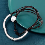 Hand-Woven Cowhide Bracelet for Women with Real S999 Pure Silver Accents