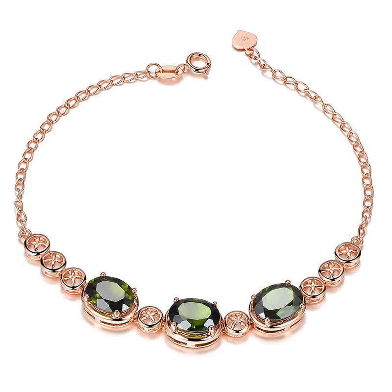 Emerald Gemstone Diamond Chain Bracelet Rose Jewelry