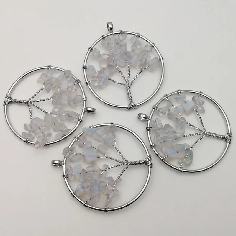 12pcs Opal Tree of Life Chakra Reiki Healing Stone Pendant for Necklace