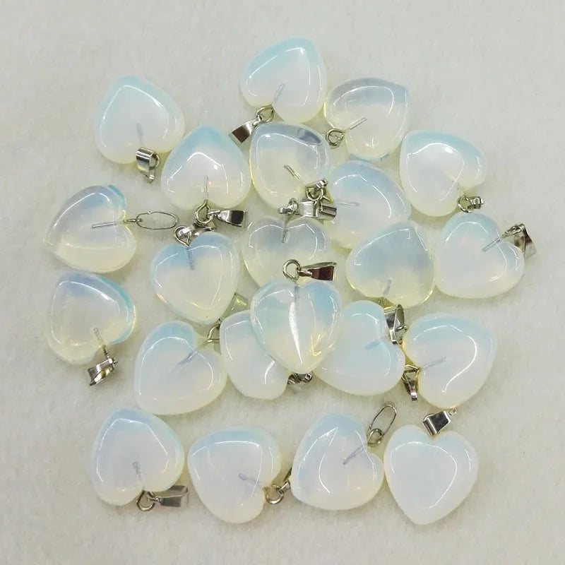 50Pcs/lot 16MM Opal Natural Stone Heart Pendant Charms for Jewelry Making