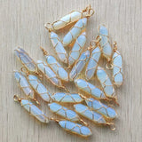 Opal Stone Pillar Wire Pendants for Jewelry Making 24pcs