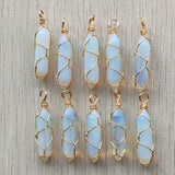 Opal Stone Pillar Wire Pendants for Jewelry Making 24pcs