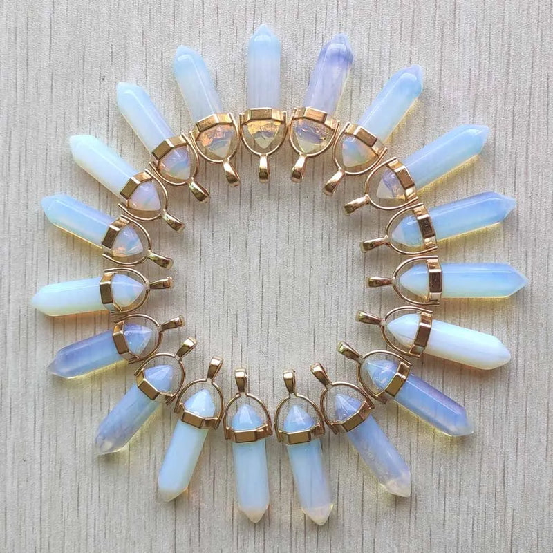 Opal Stone Point Pillar Alloy Pendants 24pcs/lot