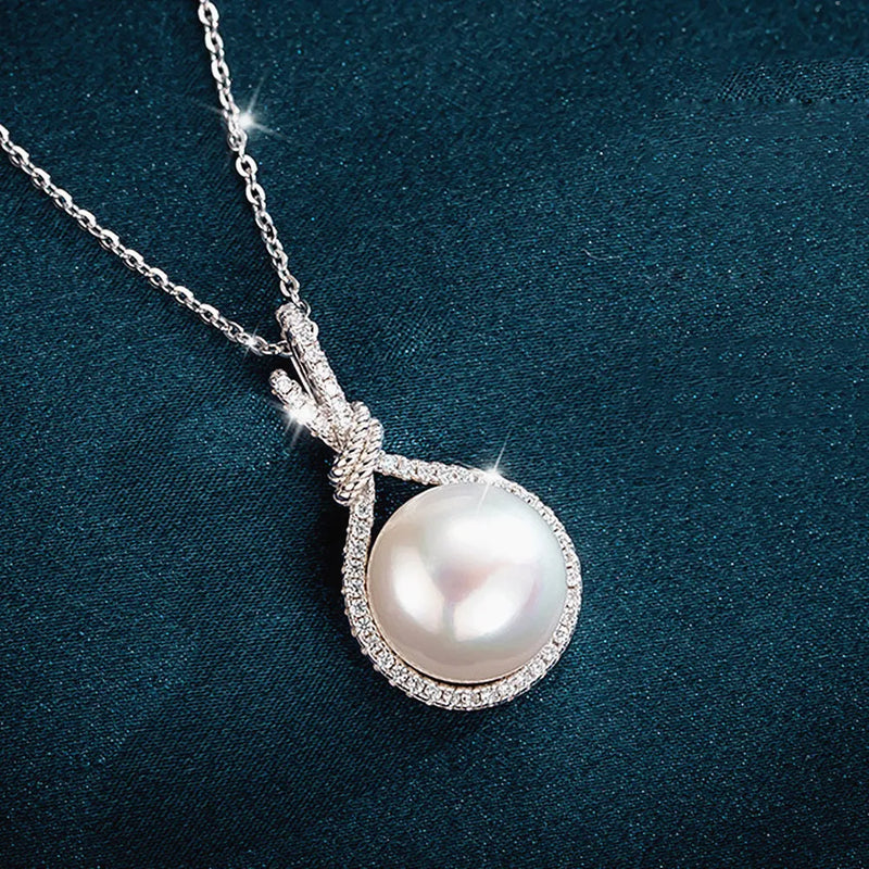 Pearl Zircon Pendant Necklace Silver Choker Jewelry
