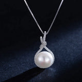Pearl Zircon Pendant Necklace Silver Choker Jewelry