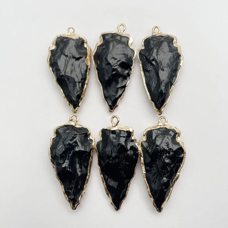 Pendulum Black Gem Stone Necklace Pendant Jewelry Making Charm (6pc)