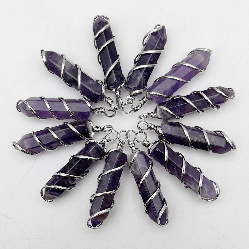 Pendulum Natural Stone Amethyst Silver Necklace Pendant Jewelry Making