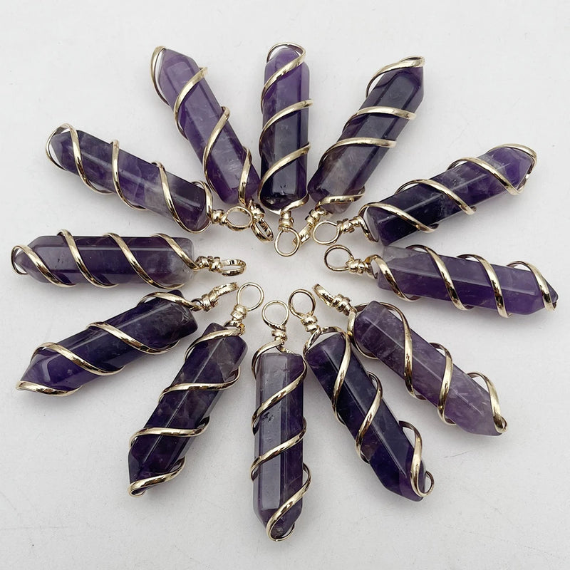 Amethyst Pendulum Natural Stone Silver Necklace Pendant