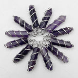 Amethyst Pendulum Natural Stone Silver Necklace Pendant