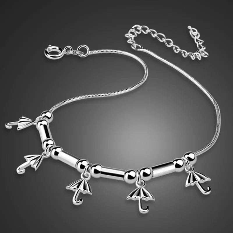 925 Sterling Silver Umbrella Pendant Anklet