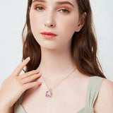 Pink Crystal Zircon Diamond Pendant Necklace for Women Silver Choker Jewelry