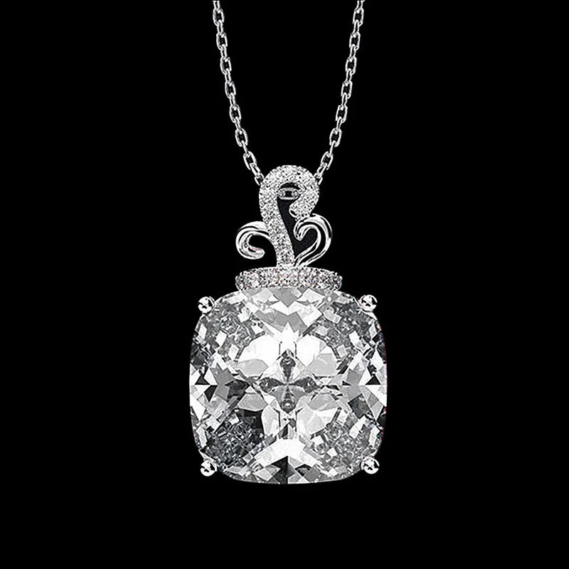 Pink Crystal Zircon Diamond Pendant Necklace for Women Silver Choker Jewelry