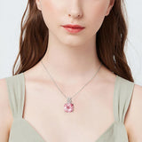 Pink Crystal Zircon Diamond Pendant Necklace for Women Silver Choker Jewelry